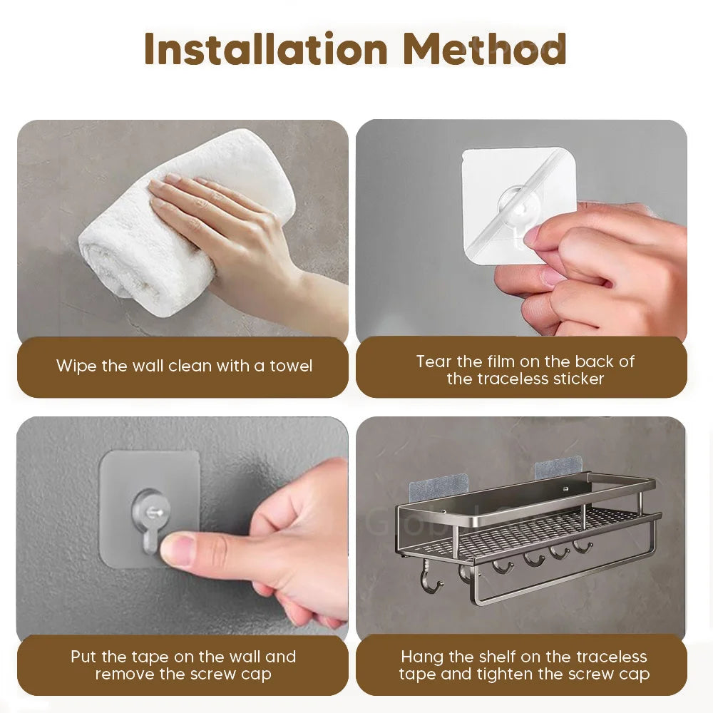 1/2Pcs No Punch Spice Rack Wall Mounted Kitchen Spice Organizer with Hook Rod Seasoning Rack Spice Shelf Bathroom Kitchen Shelf