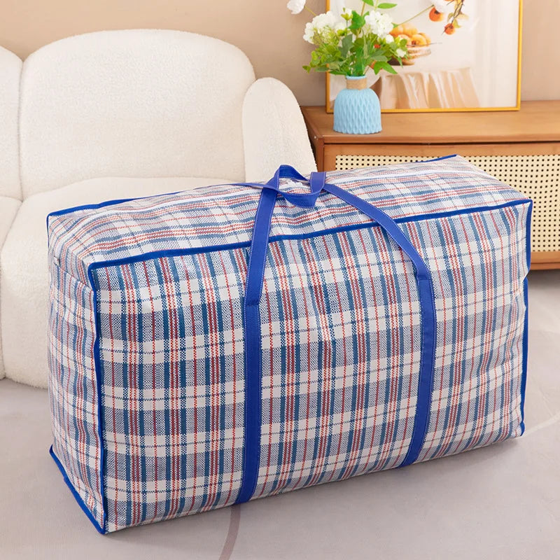 1PC foldable moving bag Large capacity woven bag snakeskin bag Waterproof portable mobile bag blue