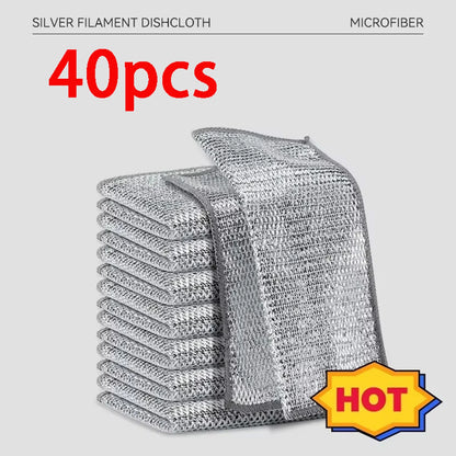 20pcs Single Double-sided Silver Wire Wipes Household Kitchen Stovetop Dishwashing Non-stick Cleaning Cloth Wire Dish Cloth