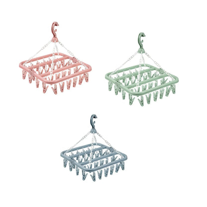 Foldable Drip Hanger with 32 Clips - Plastic Hanging Drying Rack for Clothes Underwear Socks