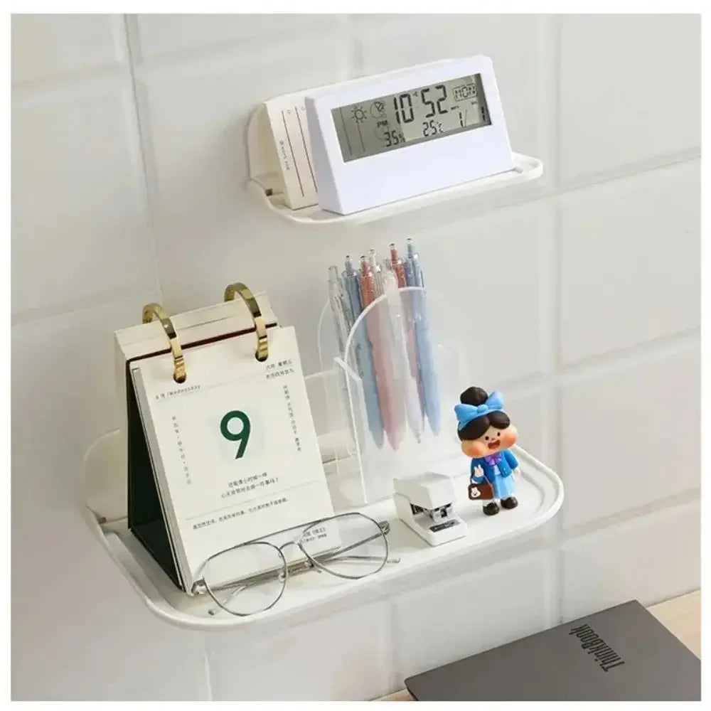 Folding Wall Mounted Shelf Saving Space Foldable Storage Rack Punch-Free Phone Holder Wifi Router Storage Tray BathroomOrganizer