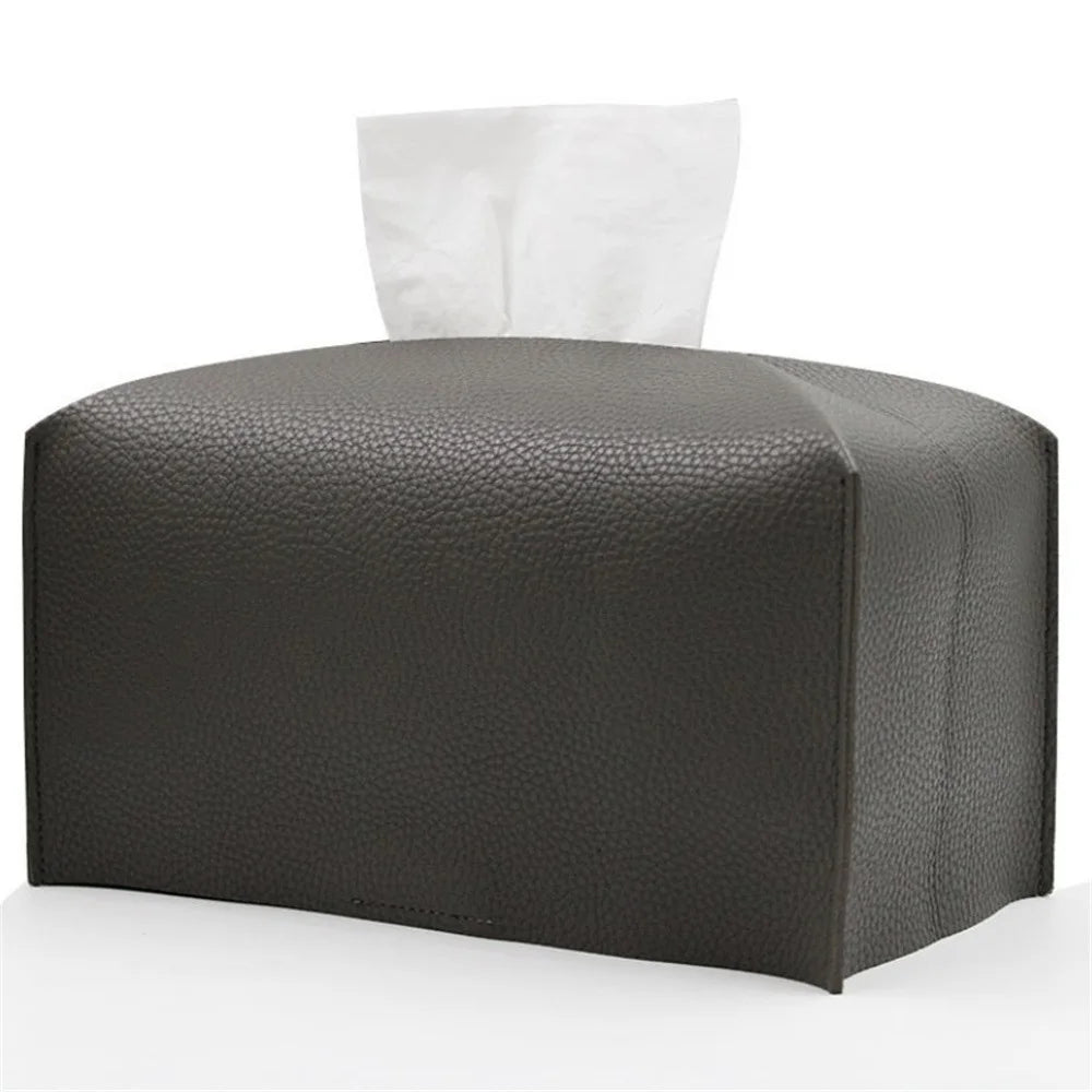 Tissue Box Cover Refined PU Leather Foldable Tissue Box Holder - Decorative Holder/Organizer for Bathroom Vanity Countertop