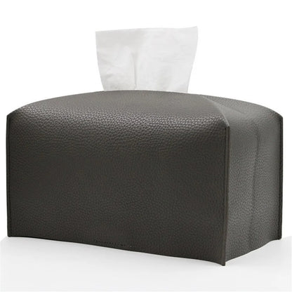 Tissue Box Cover Refined PU Leather Foldable Tissue Box Holder - Decorative Holder/Organizer for Bathroom Vanity Countertop