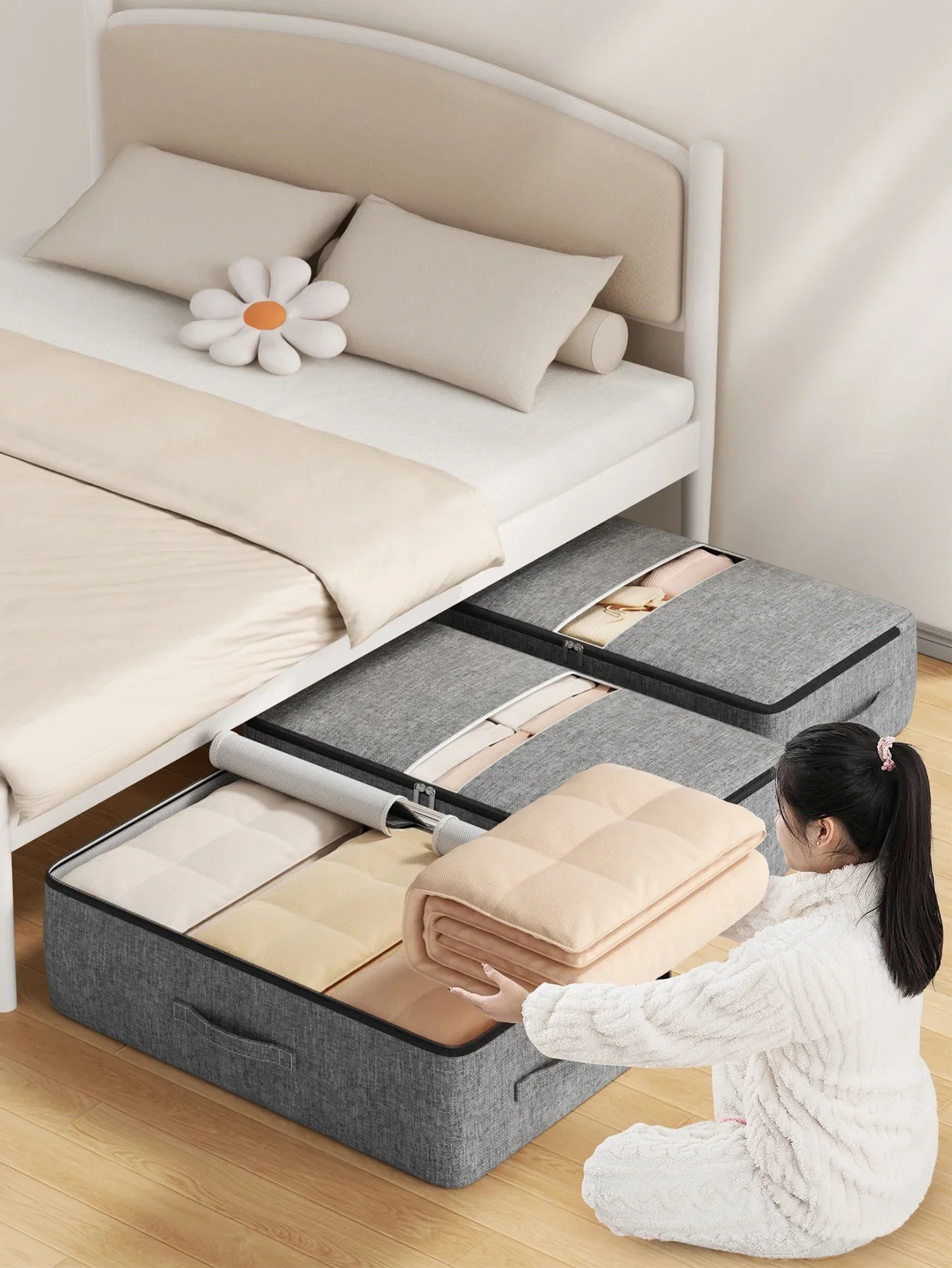 Extra - large Capacity Underbed Clothing Storage Bag: Foldable, for Quilts, Blankets, Pants & Coats, Ideal Wardrobe Organizer