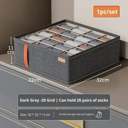 1pc Dark Grey Underwear Storage Box Socks Underwear Storage Drawer Division Multifunctional Household Wardrobe Classification