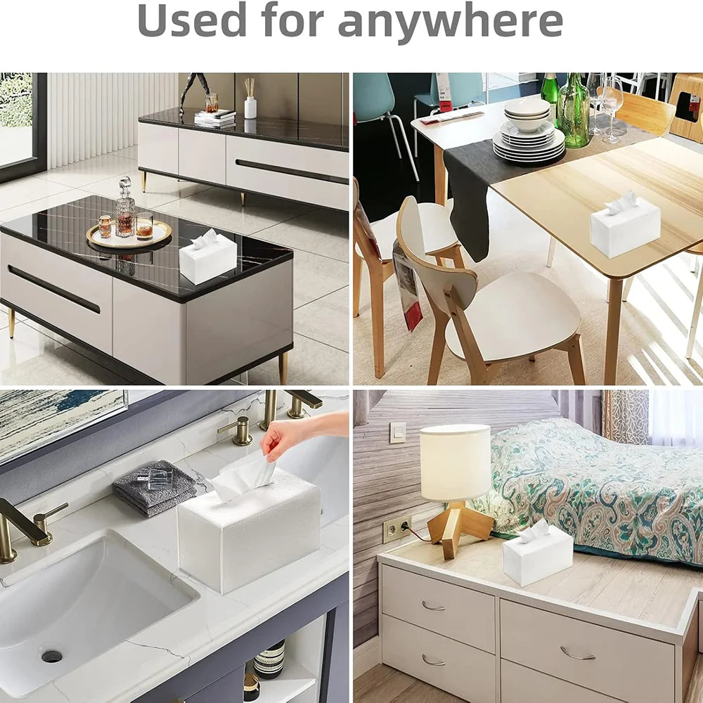 Tissue Box Cover Refined PU Leather Foldable Tissue Box Holder - Decorative Holder/Organizer for Bathroom Vanity Countertop