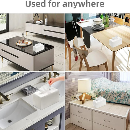 Tissue Box Cover Refined PU Leather Foldable Tissue Box Holder - Decorative Holder/Organizer for Bathroom Vanity Countertop