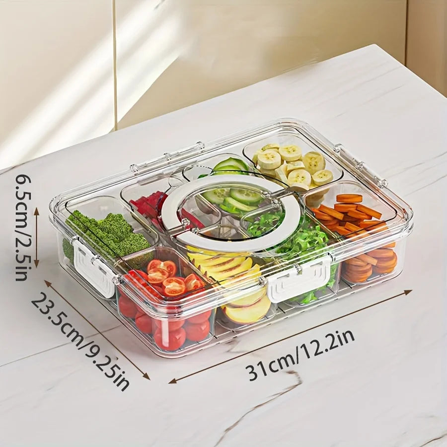 Divided Serving Tray with Lid , Food Storage Container, Snack Box, 8 Compartment Snack Containers, Fruit Storage Containers