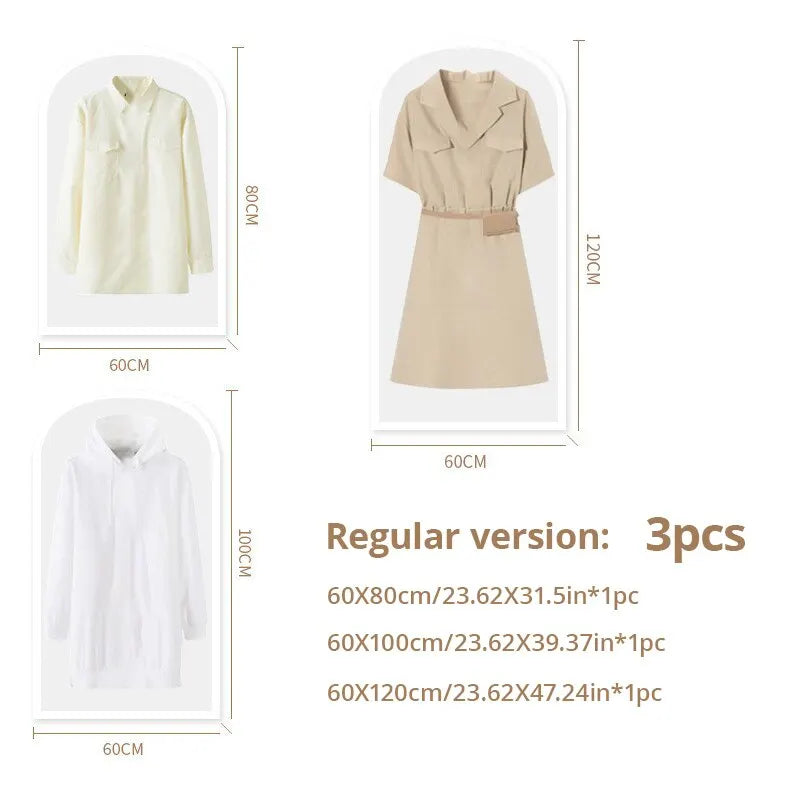 3pcs/4pcs Clothes Dustproof Bag Household Transparent Waterproof Coat Suit Cover Washable Hanging Pocket Clothing Organizer