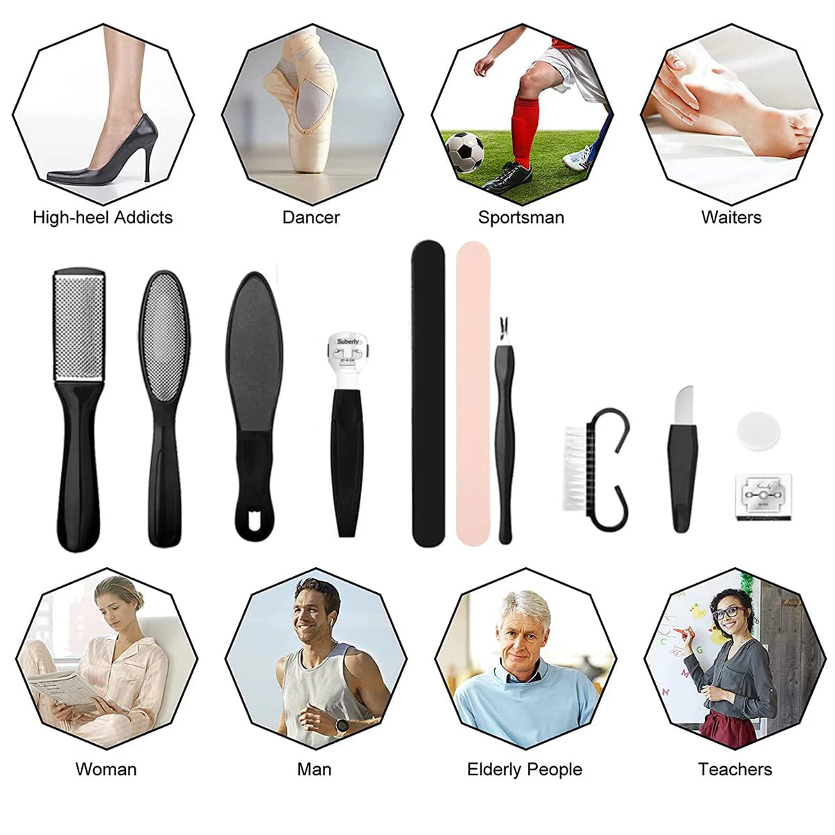 Pedicure Kit 8/10/23 in 1 Stainless Steel Professional Pedicure Tools Set Foot Rasp Peel Callus Dead Skin Remover