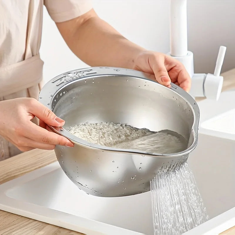 Rice Washer Strainer Bowl Stainless SteelRice Washing Bowl Rice Sieve Colander Fruit And Vegetable Strainer Kitchen Tools