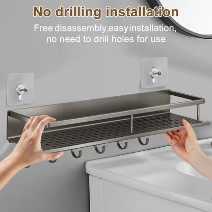 1/2Pcs No Punch Spice Rack Wall Mounted Kitchen Spice Organizer with Hook Rod Seasoning Rack Spice Shelf Bathroom Kitchen Shelf