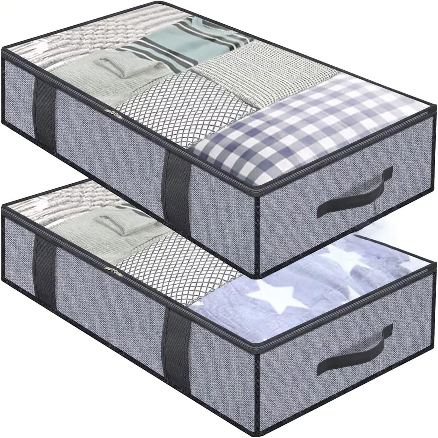 2pcs under the bed quilt storage bag with cover can be folded, can be used for bedding clothes toys with 4 reinforced handle
