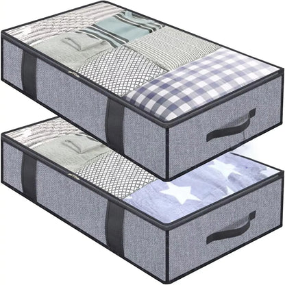 2pcs under the bed quilt storage bag with cover can be folded, can be used for bedding clothes toys with 4 reinforced handle