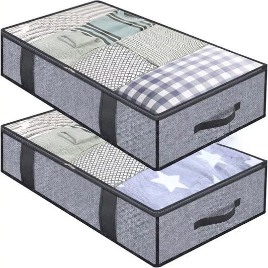 2pcs under the bed quilt storage bag with cover can be folded, can be used for bedding clothes toys with 4 reinforced handle