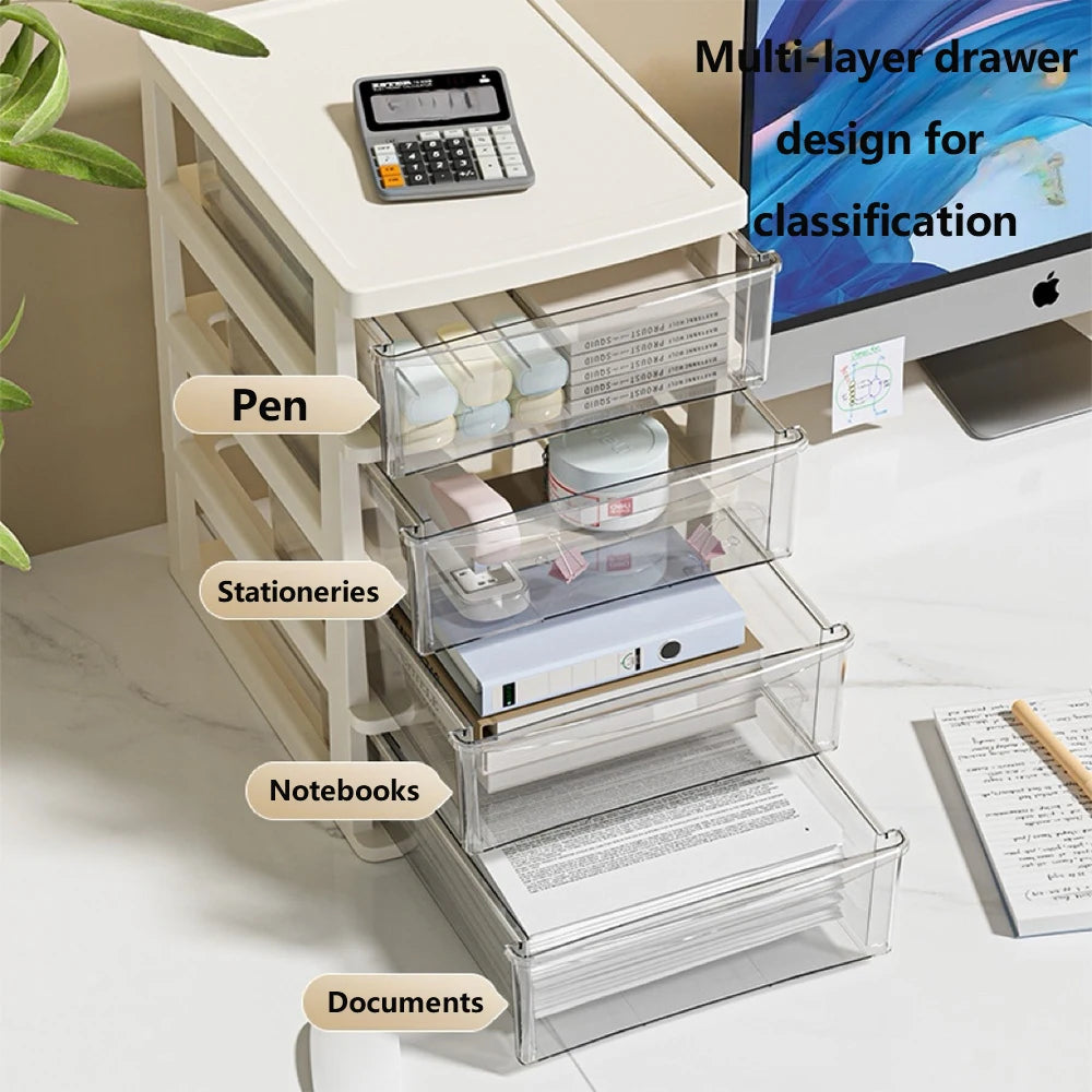 2-6 Layers small Desktop Storage Box with Drawer Heightened Table Organizer Plastic Office storage cabinet  for home Stationery