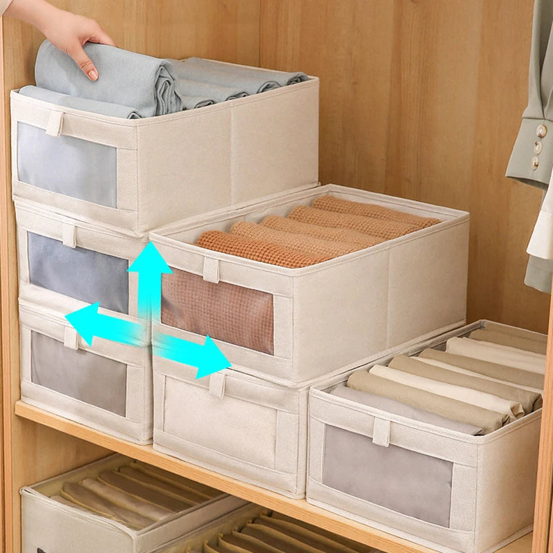 1PC Fabric Window Cotton Linen Storage Box Wardrobe Storage And Arrangement Large Clothing Storage Box Toys Can Be Folded