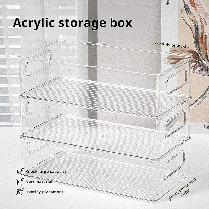 1piece Desktop Storage Box Plastic Acrylic Shelf Storage Basket Transparent Waterproof High Aesthetic ValueStackable Box