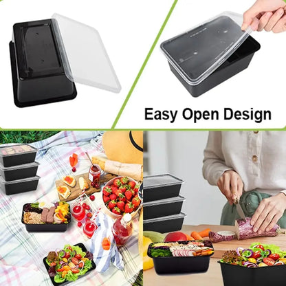 10PCS Plastic Disposable Food Containers Black Take out Containers With Lid for Salads Sandwiches Kitchen Fridge Storage Boxes