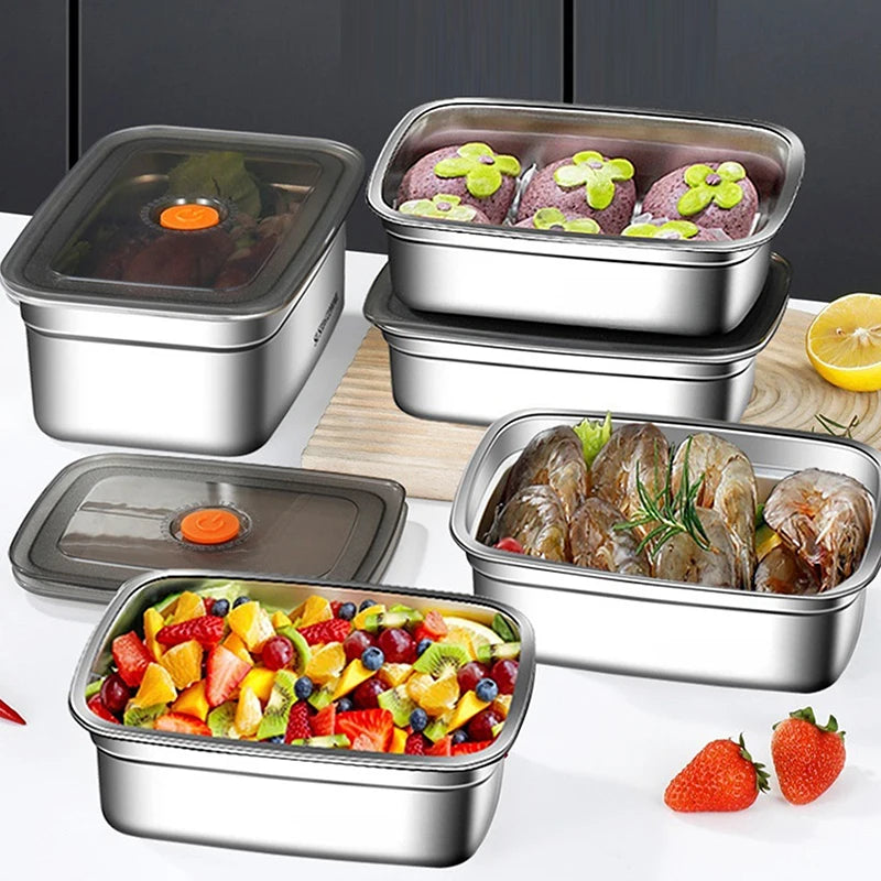 304 Stainless Steel Leak-proof Lunch Box with Lid Bento Box for Outdoor Camping Refrigerator & Freezer Storage Sealed Container