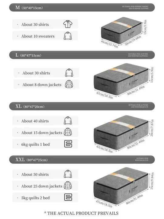 Extra - large Capacity Underbed Clothing Storage Bag: Foldable, for Quilts, Blankets, Pants & Coats, Ideal Wardrobe Organizer