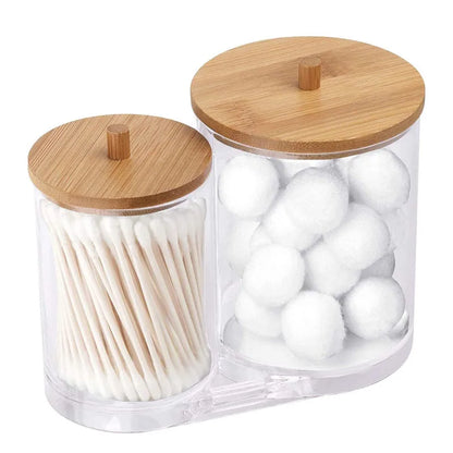 Makeup Cotton Pads Swab Storage Bin Case Cosmetics Organizer Box with Bamboo Cover for Women Makeup Holder Supplies