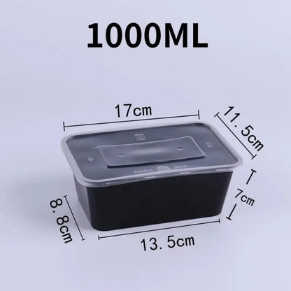 10PCS Plastic Disposable Food Containers Black Take out Containers With Lid for Salads Sandwiches Kitchen Fridge Storage Boxes