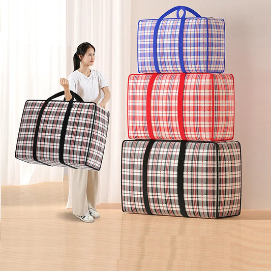 1PC foldable moving bag Large capacity woven bag snakeskin bag Waterproof portable mobile bag blue