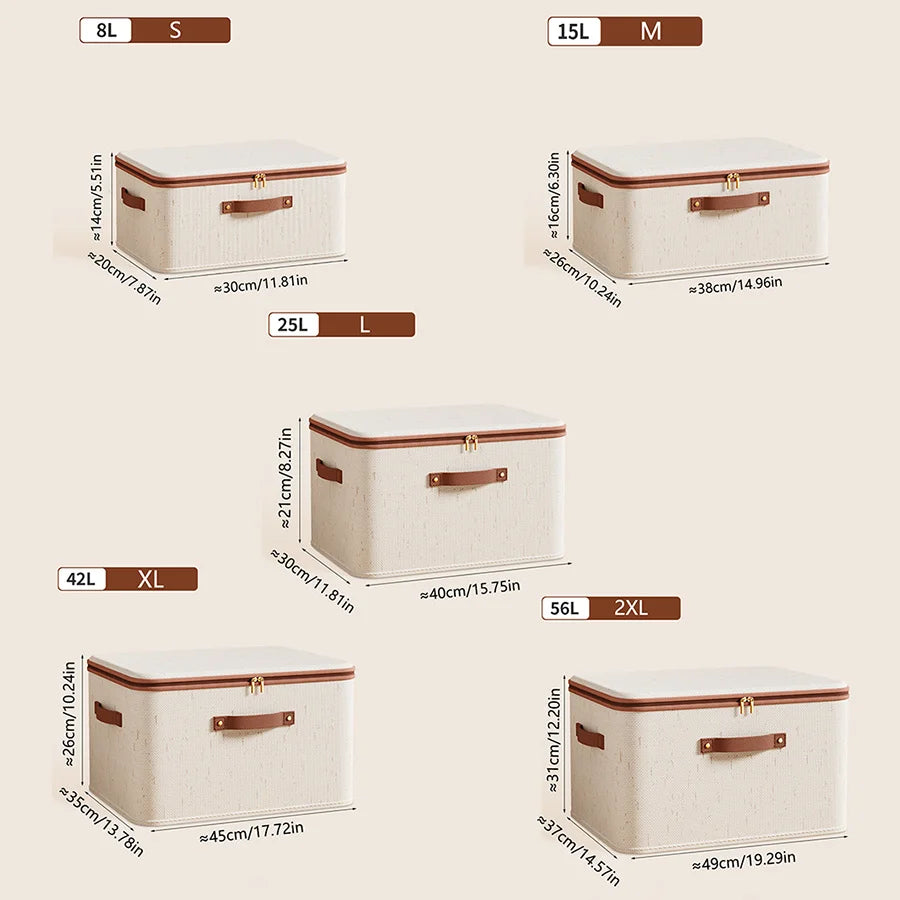 Linen Zipper Storage Boxes, Non-Woven Fabric Clothing Organizer Bins for Home Bedroom Closet Organization,Include Good Helpers