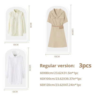 3pcs/4pcs Clothes Dustproof Bag Household Transparent Waterproof Coat Suit Cover Washable Hanging Pocket Clothing Organizer