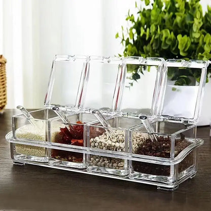 4 Pieces Kitchen Clear Seasoning Box Storage Container Condiment Jars Acrylic Seasoning Box with Cover and Spoon