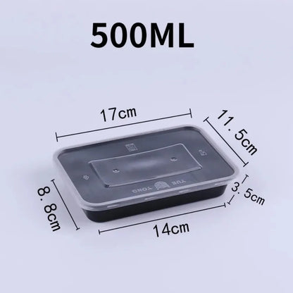 10PCS Plastic Disposable Food Containers Black Take out Containers With Lid for Salads Sandwiches Kitchen Fridge Storage Boxes