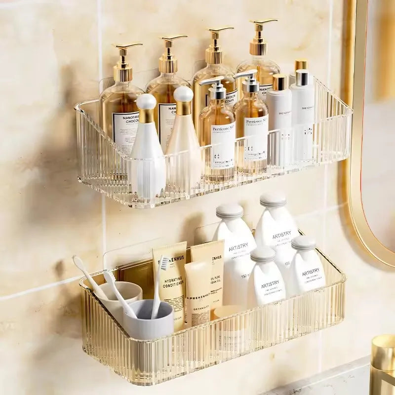 Corner Wall Mounted Cosmetics Storage Rack Plastic No Hole Required Organizer for Bathroom Accessories