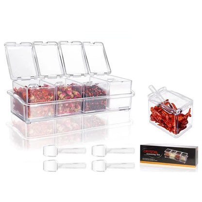 4 Pieces Kitchen Clear Seasoning Box Storage Container Condiment Jars Acrylic Seasoning Box with Cover and Spoon
