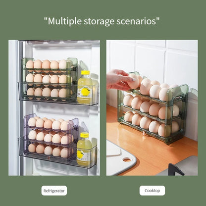 Kitchen Large Capacity Egg Fridge Storage Box - Portable Multi-Layer Egg Tray Organizer, Convenient Opening/Closing Egg Holder