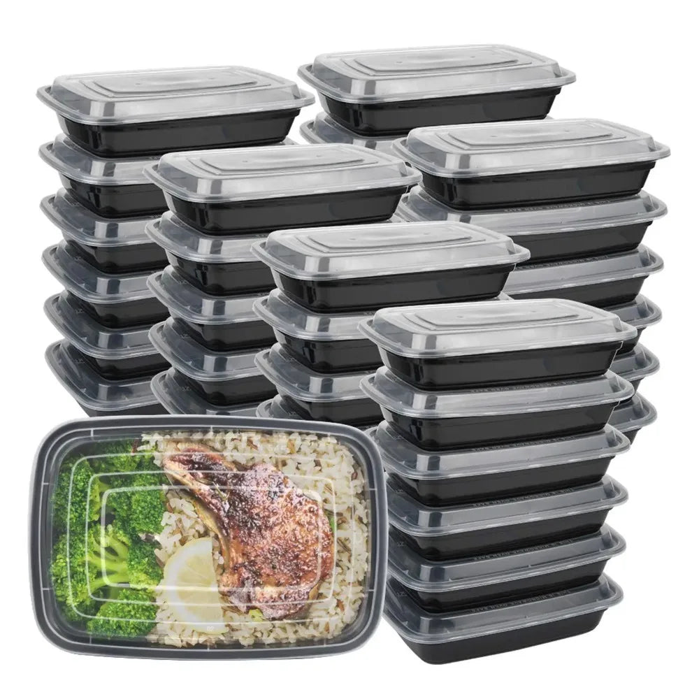 10PCS Plastic Disposable Food Containers Black Take out Containers With Lid for Salads Sandwiches Kitchen Fridge Storage Boxes