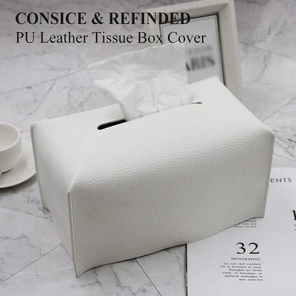 Tissue Box Cover Refined PU Leather Foldable Tissue Box Holder - Decorative Holder/Organizer for Bathroom Vanity Countertop