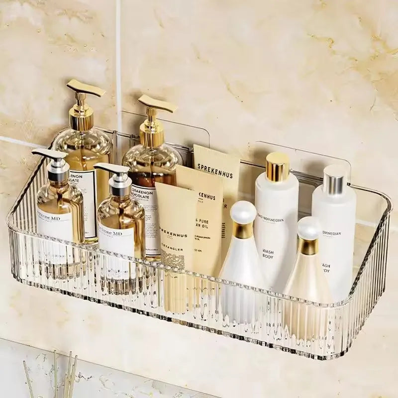 Corner Wall Mounted Cosmetics Storage Rack Plastic No Hole Required Organizer for Bathroom Accessories
