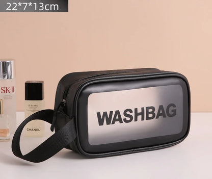 1pc Black Transparent Portable Women Travel Wash Bag Waterproof Makeup Storage Pouch Large Capacity Cosmetic Organizer