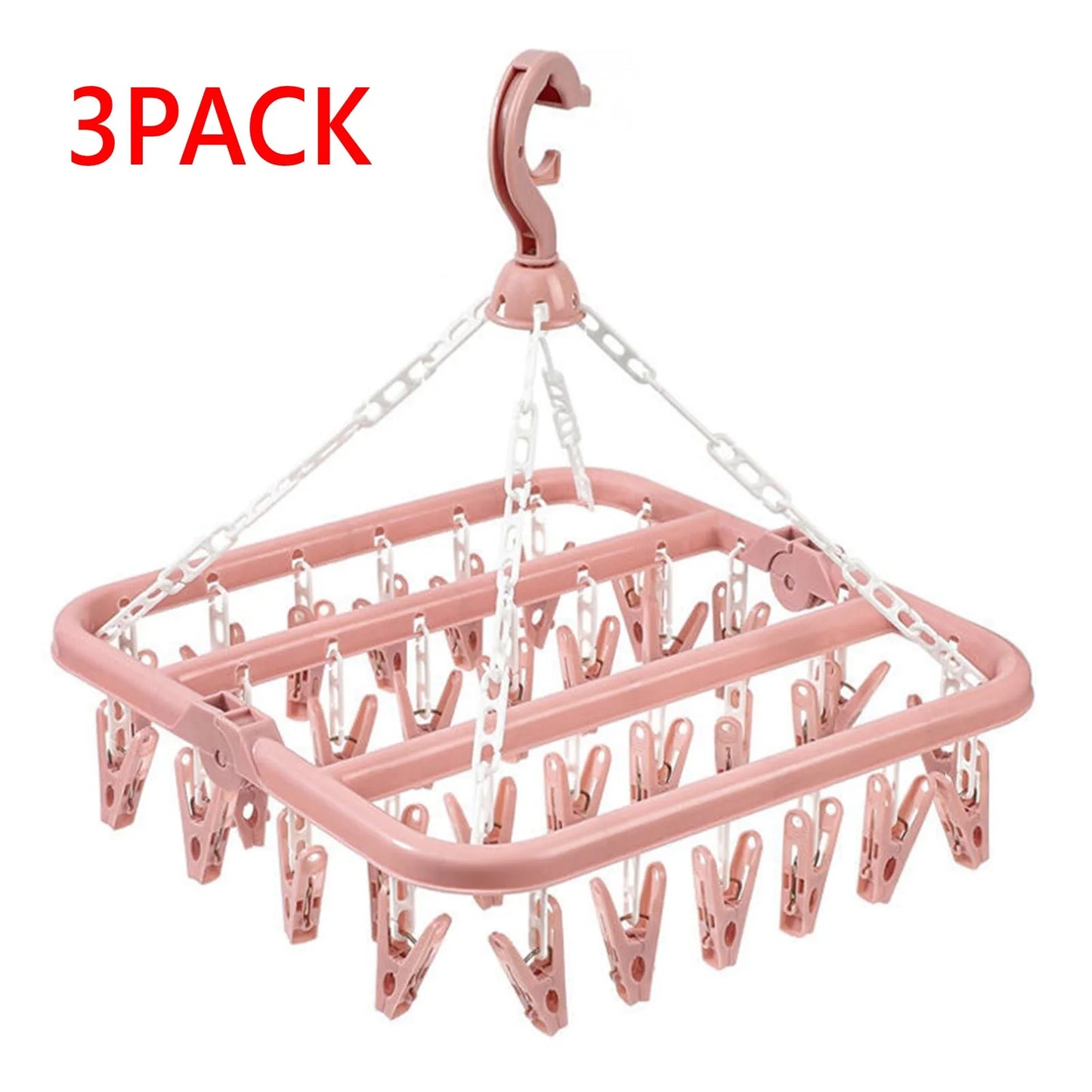 Foldable Drip Hanger with 32 Clips - Plastic Hanging Drying Rack for Clothes Underwear Socks