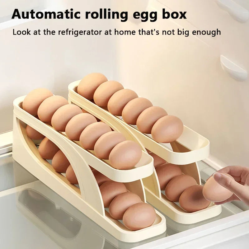 Automatic Scrolling Egg Rack Holder Storage Box Egg Basket Container Organizer Rolldown Refrigerator Egg Dispenser For Kitchen