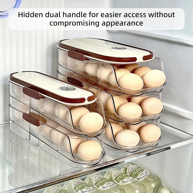 Large Egg shelf Holder for Fridge  Egg Organizer Clear Plastic Egg Container Stackable Egg Dispenser and Storage Bin