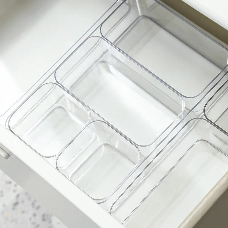 Clear Drawer Organizer Boxes Transparent Plastic Storage Bins Bedroom Dresser Office Storage Box for Makeup Jewelries Gadgets