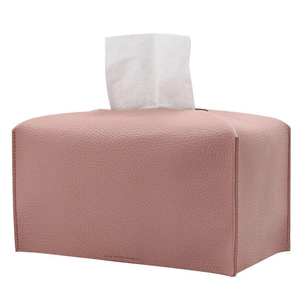 Tissue Box Cover Refined PU Leather Foldable Tissue Box Holder - Decorative Holder/Organizer for Bathroom Vanity Countertop
