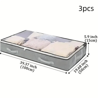 1pc/2pcs/3pcs Dustproof Under Bed Storage Box with Reinforced Handles for Comforter Blanket  Pillow and Toys Bedroom Accessories