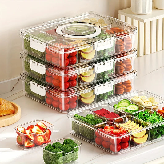 Divided Serving Tray with Lid , Food Storage Container, Snack Box, 8 Compartment Snack Containers, Fruit Storage Containers
