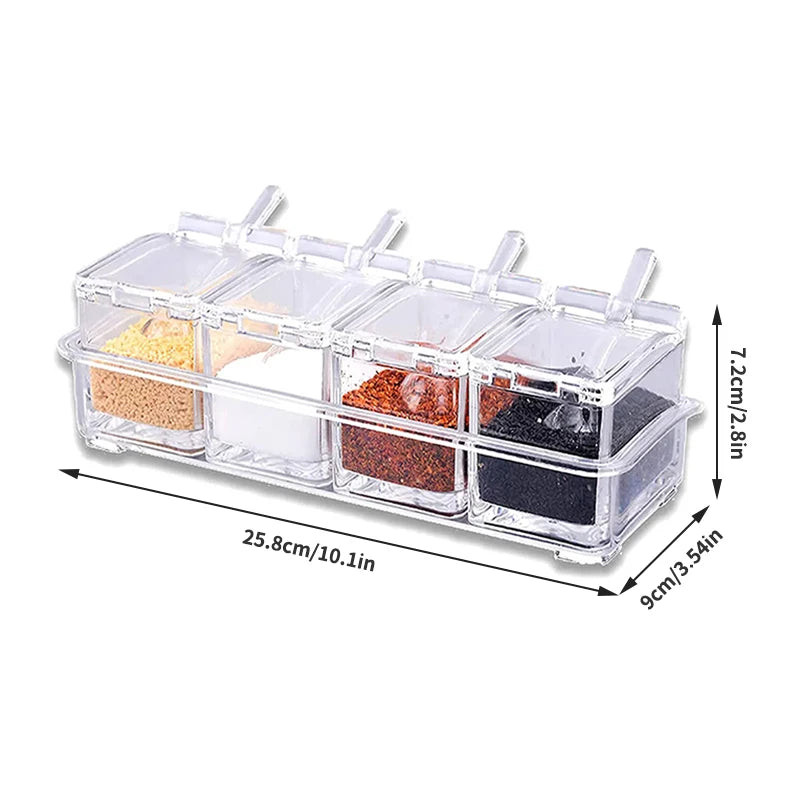4 Pieces Kitchen Clear Seasoning Box Storage Container Condiment Jars Acrylic Seasoning Box with Cover and Spoon