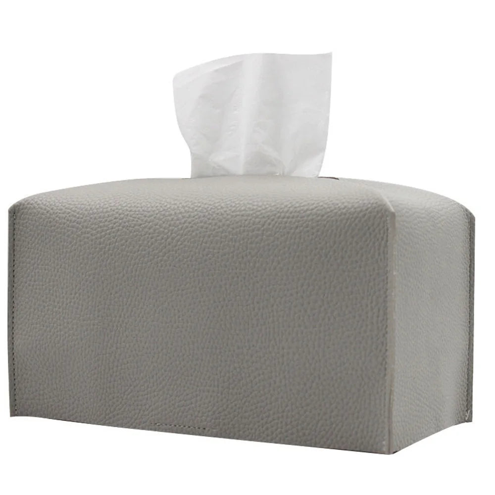 Tissue Box Cover Refined PU Leather Foldable Tissue Box Holder - Decorative Holder/Organizer for Bathroom Vanity Countertop