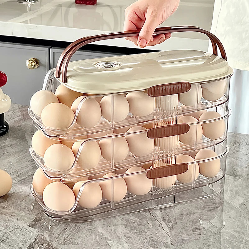 Large Egg shelf Holder for Fridge  Egg Organizer Clear Plastic Egg Container Stackable Egg Dispenser and Storage Bin