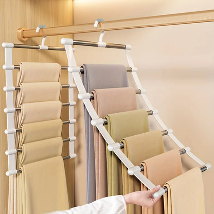 Multi functional pants rack, cloud ladder hanging, folding pants rack, stainless steel pants clip, multi-layer seamless storage